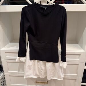 English Factory Black knit dress w/white contrast cuffs and hem